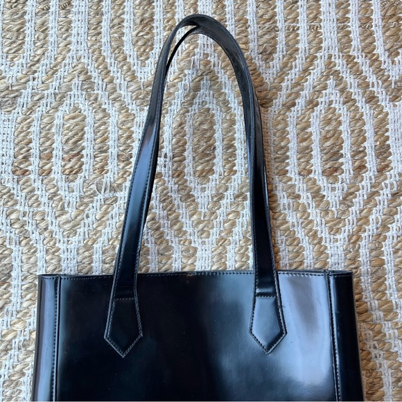 Givenchy Parfums Patent Faux Leather Tote Bag Purse Single Pocket Shoulder Black - Picture 3 of 5